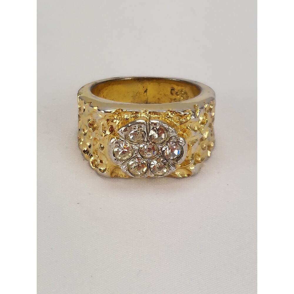 Vintage Men's Chunky Crystal & Gold Espo Hammered Ring 14kt GE Size 11
